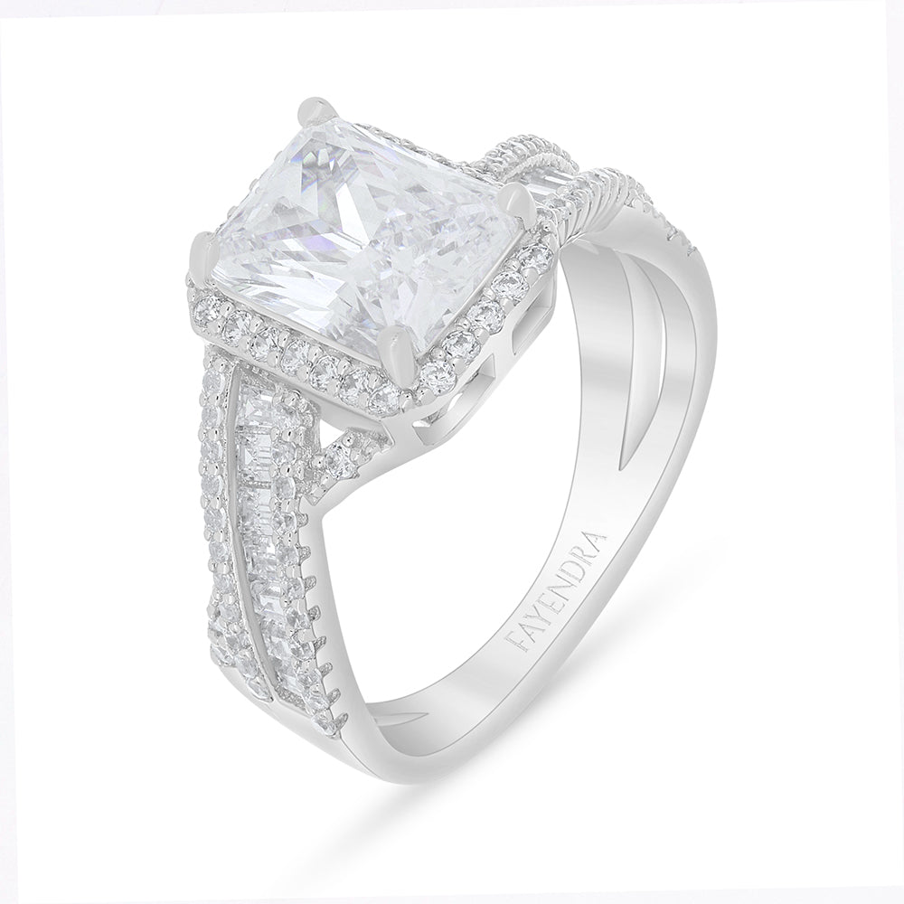 Sterling Silver 925 Ring Rhodium Plated Embedded With White Zircon