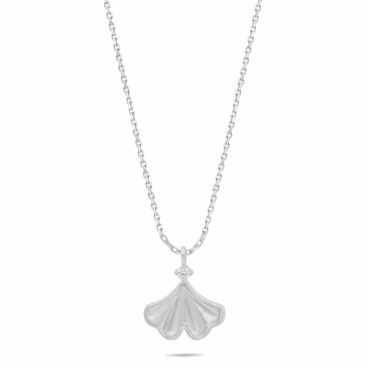 Sterling Silver 925 Necklace Rhodium Plated Embedded With White Shell And White Zircon