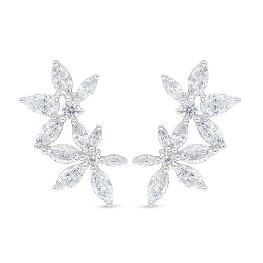 Sterling Silver 925 Earring Rhodium Plated Embedded With White Zircon