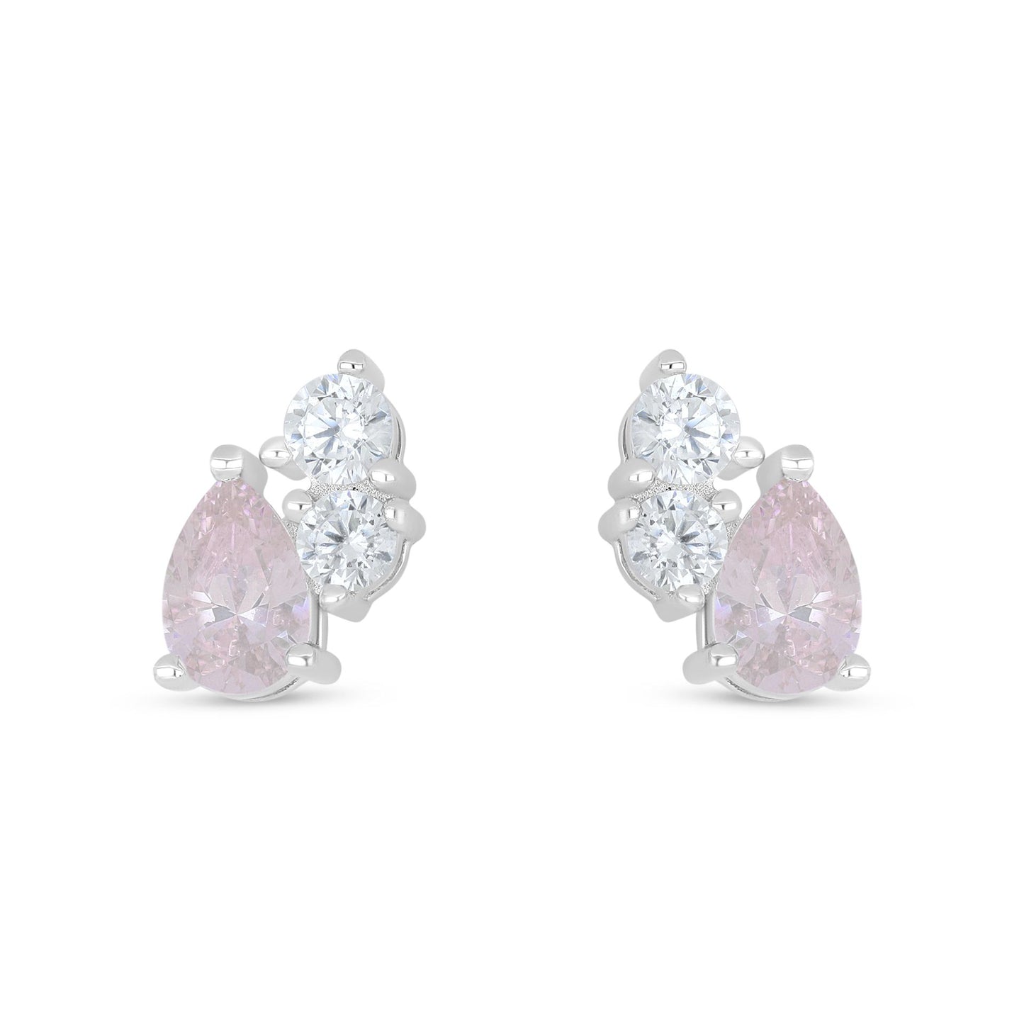 Sterling Silver 925 Earring Rhodium Plated Embedded With pink Zircon And White Zircon