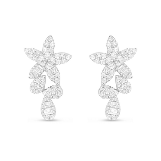Sterling Silver 925 Earring Rhodium Plated Embedded With White Zircon