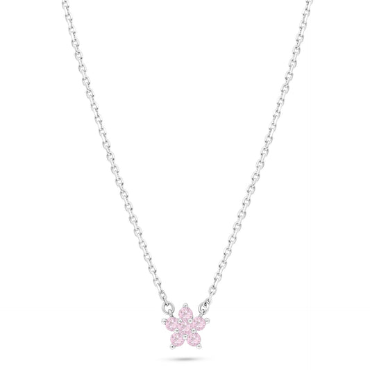 Sterling Silver 925 Necklace Rhodium Plated Embedded With Pink Zircon