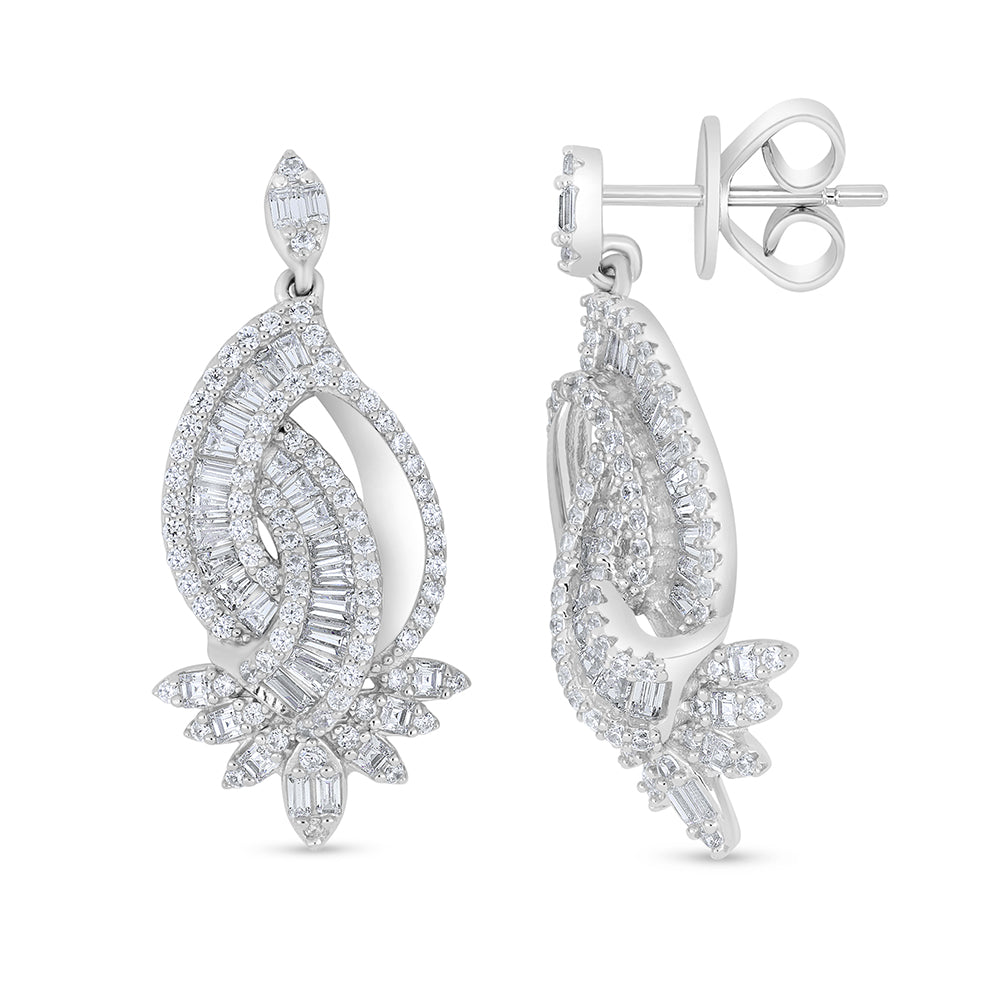Sterling Silver 925 Earring Rhodium Plated Embedded With White Zircon