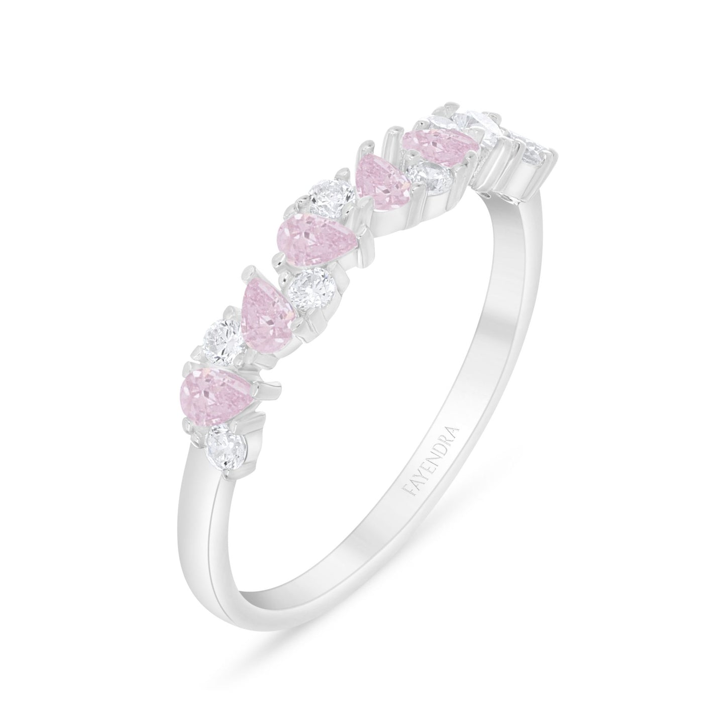 خاتم من الفضة الخالصة عيار 925 مطلي روديوم مرصع زركون بنك و فص ابيض