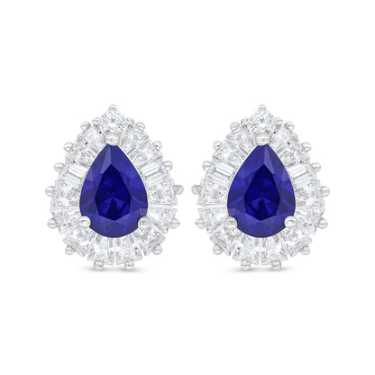 Sterling Silver 925 Earring Rhodium Plated Embedded With Sapphire Corundum And White Zircon