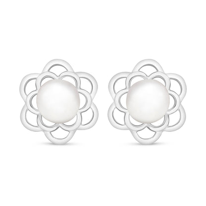 Sterling Silver 925 Earring Rhodium Plated Embedded With Natural White Pearl
