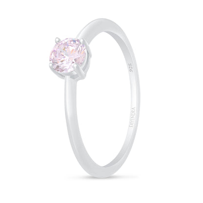 Sterling Silver 925 Ring Rhodium Plated Embedded With Pink Zircon