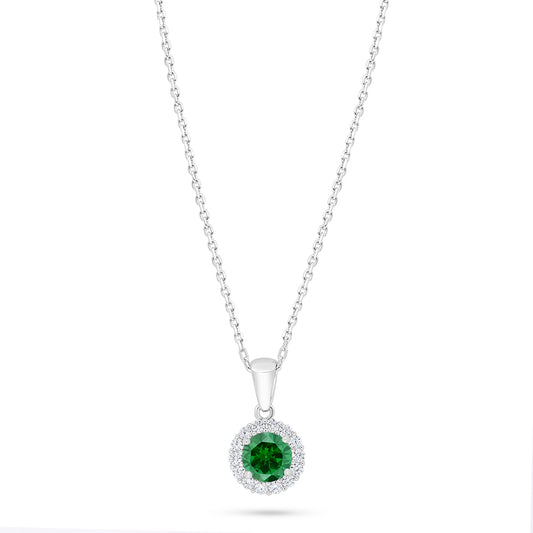 Sterling Silver 925 Necklace Rhodium Plated Embedded With Emerald Zircon And White Zircon