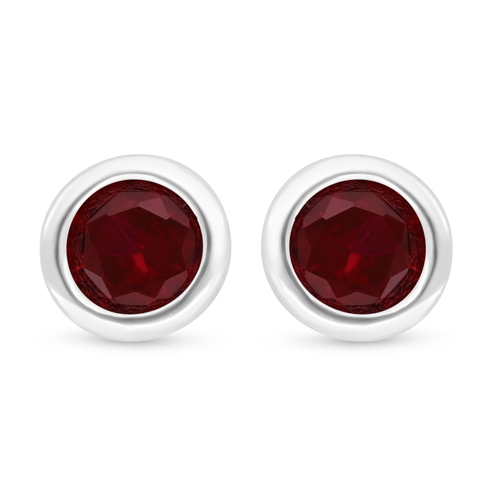Sterling Silver 925 Earring Rhodium Plated Embedded With Ruby Corundum