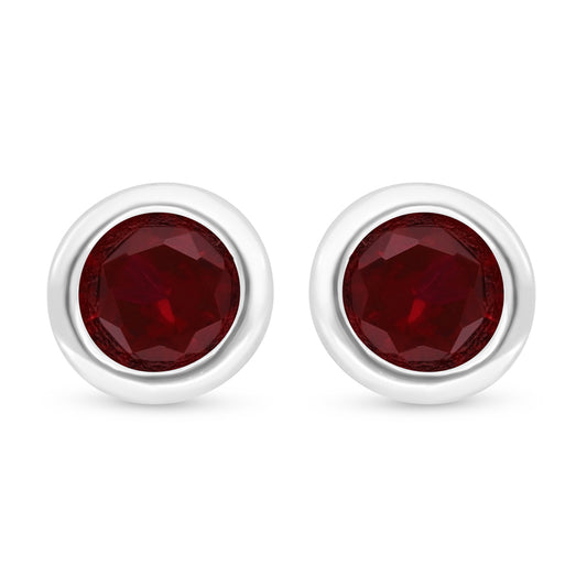Sterling Silver 925 Earring Rhodium Plated Embedded With Ruby Corundum