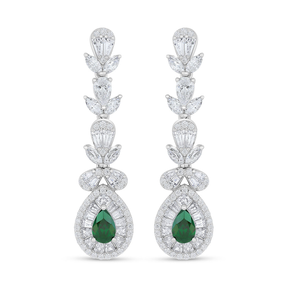 Sterling Silver 925 Set Rhodium Plated Embedded With Emerald Zircon And White Zircon
