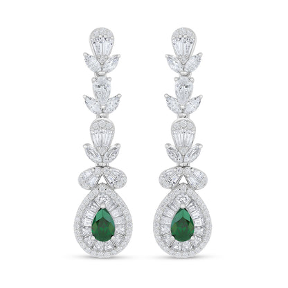 Sterling Silver 925 Set Rhodium Plated Embedded With Emerald Zircon And White Zircon