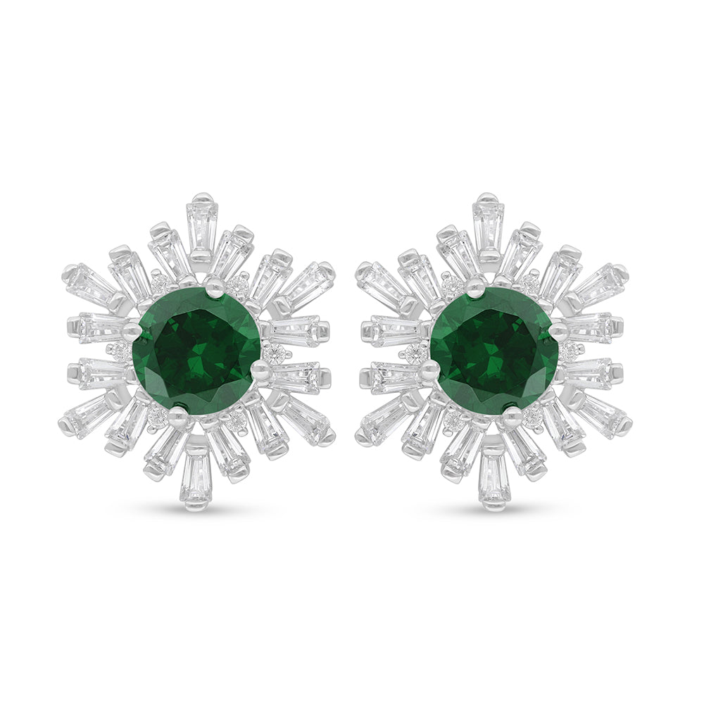 اقراط من الفضة الخالصة عيار 925 مطلي روديوم مرصع زركون زمردي و فص ابيض