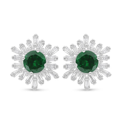 اقراط من الفضة الخالصة عيار 925 مطلي روديوم مرصع زركون زمردي و فص ابيض