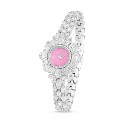 Stainless Steel 316L Watch Silver Color Embedded With White Zircon - PINK MOP DIAL