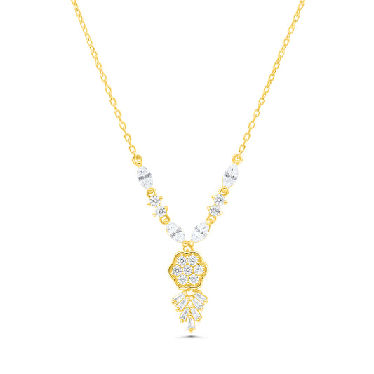 Sterling Silver 925 Necklace Gold Plated Embedded With White CZ