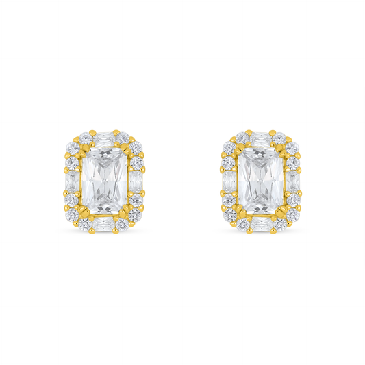Sterling Silver 925 Earring Golden Plated Embedded With White Zircon