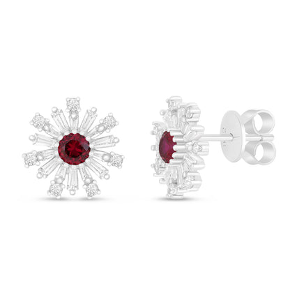 Sterling Silver 925 Earring Rhodium Plated Embedded With Sapphire Corundum And White Zircon