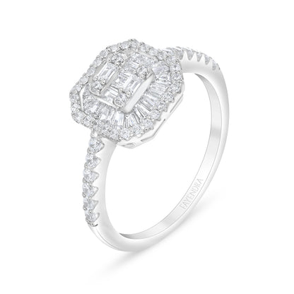 خاتم من الفضة الخالصة عيار 925 مطلي روديوم مرصع فص ابيض