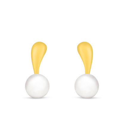 Sterling Silver 925 Earring Golden Plated Embedded With Natural White Pearl