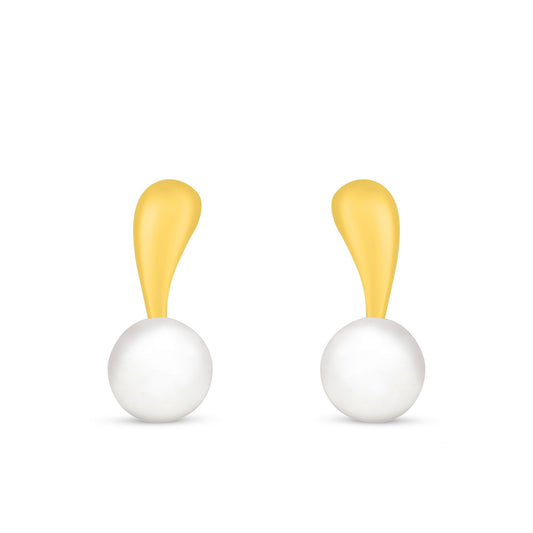Sterling Silver 925 Earring Golden Plated Embedded With Natural White Pearl