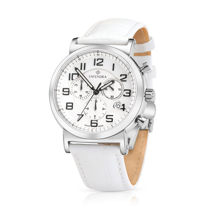 Stainless Steel 316L Watch Silver Color White Leather For Men - WHITE MOP DIAL