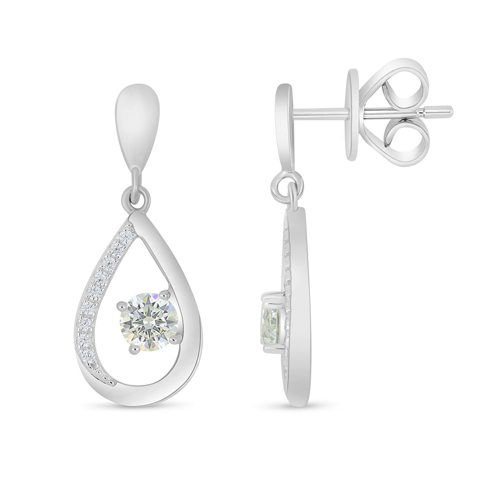 Sterling Silver 925 Earring Rhodium Plated Embedded With Diamond Zircon And White Zircon