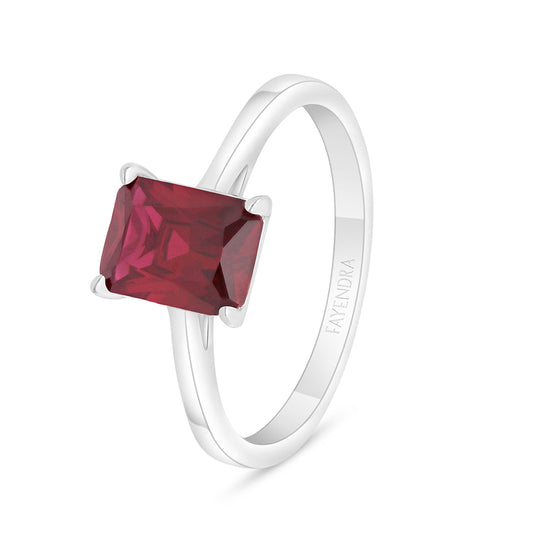 Sterling Silver 925 Ring Rhodium Plated Embedded With Ruby Corundum