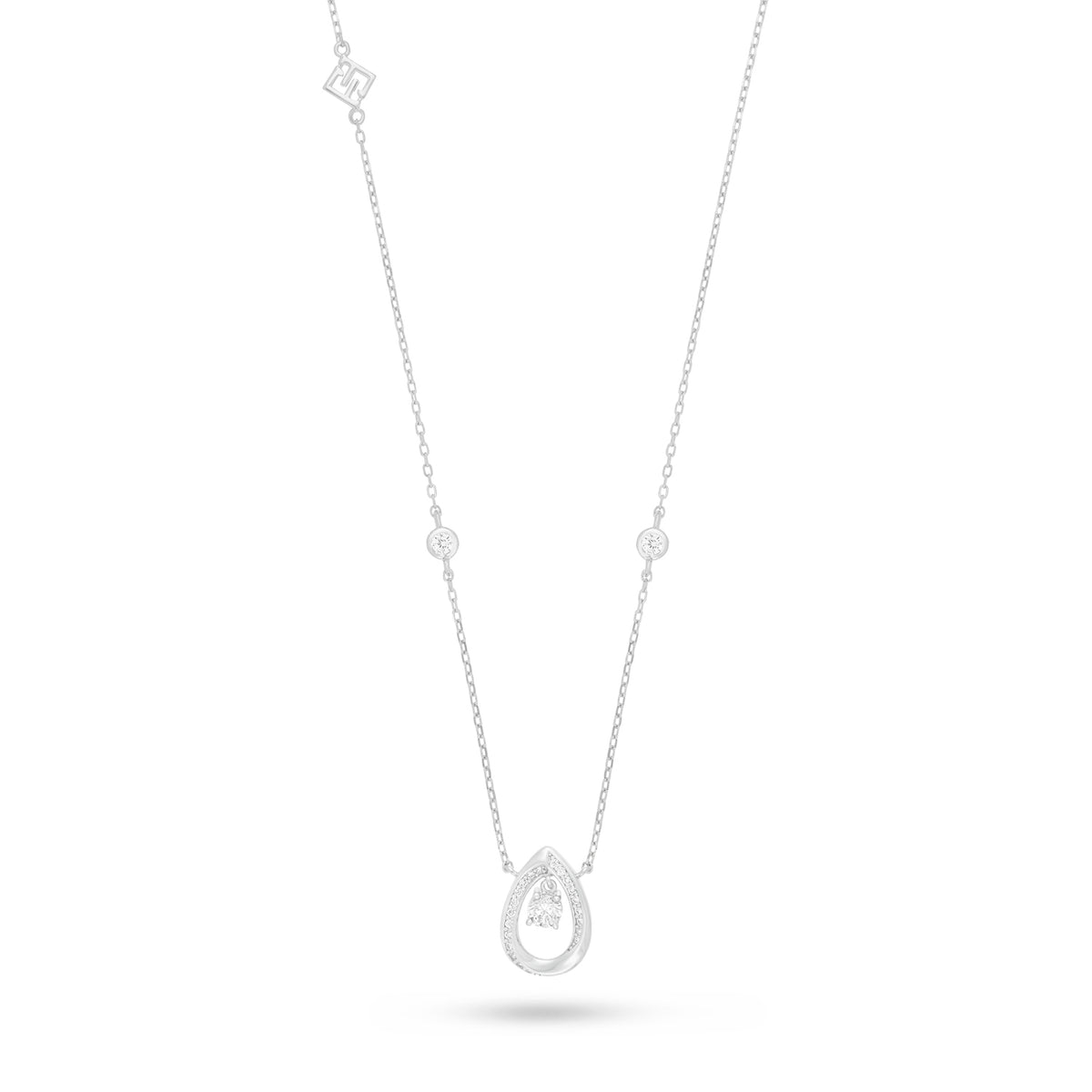 Sterling Silver 925 Necklace Rhodium Plated Embedded With White Zircon
