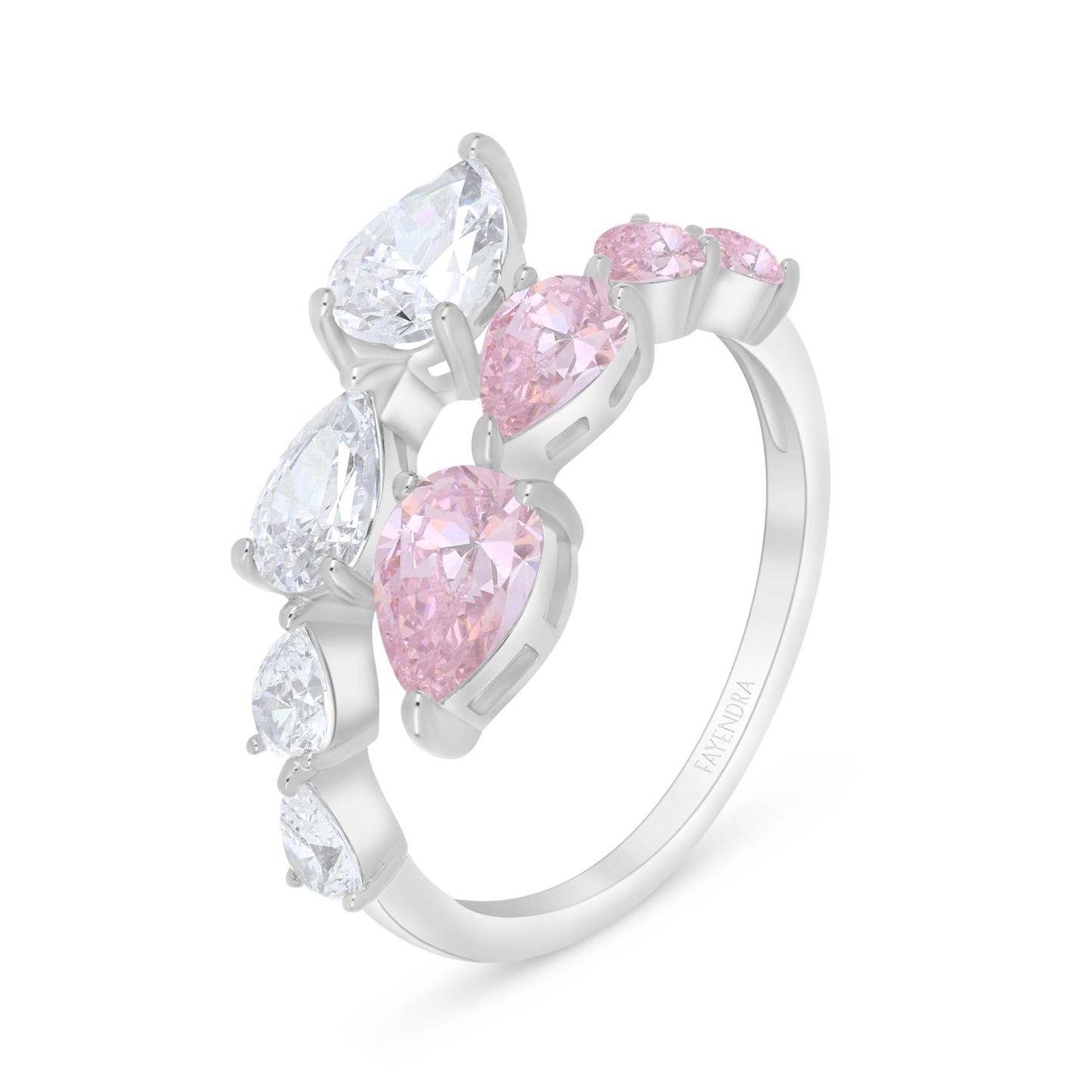 Sterling Silver 925 Ring Rhodium Plated Embedded With Pink Zircon And White Zircon