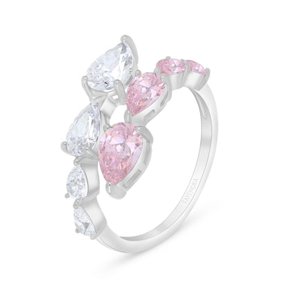 Sterling Silver 925 Ring Rhodium Plated Embedded With Pink Zircon And White Zircon