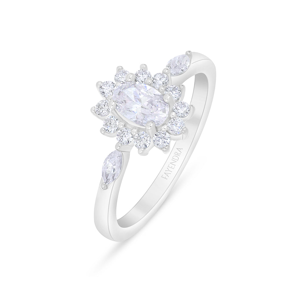 خاتم من الفضة الخالصة عيار 925 مطلي روديوم مرصع فص ابيض