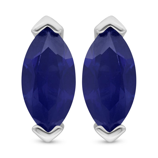 Sterling Silver 925 Earring Rhodium Plated Embedded With Sapphire Corundum