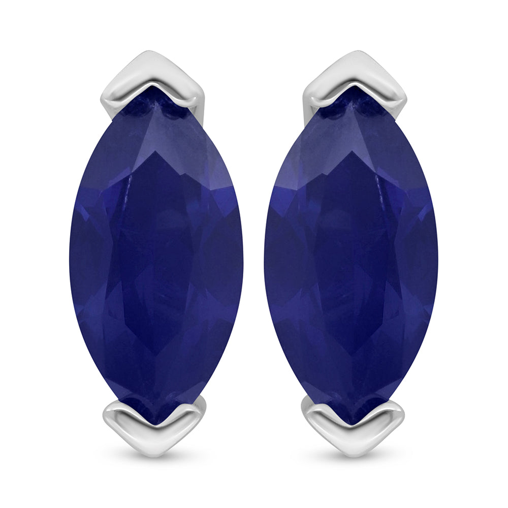 Sterling Silver 925 Earring Rhodium Plated Embedded With Sapphire Corundum