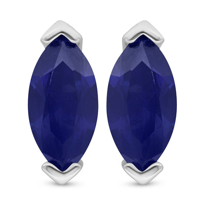 Sterling Silver 925 Earring Rhodium Plated Embedded With Sapphire Corundum