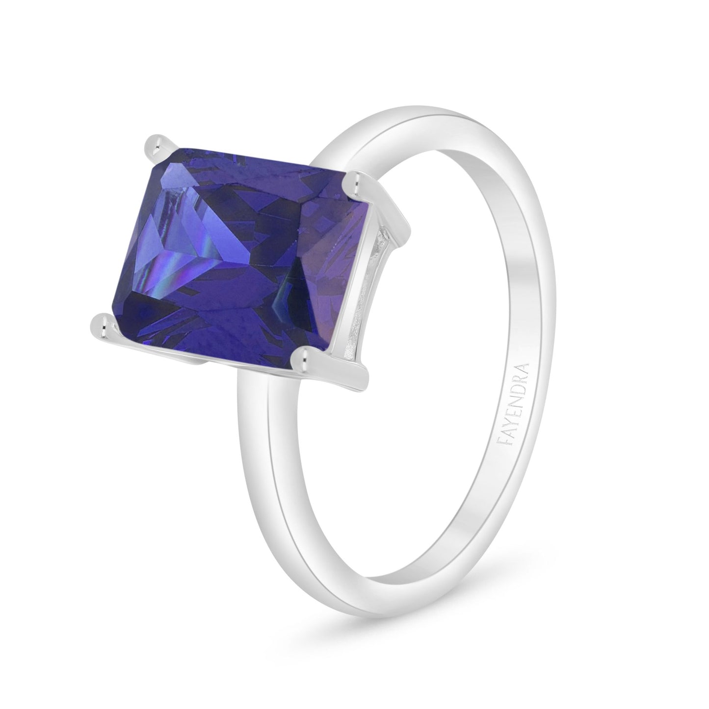 Sterling Silver 925 Ring Rhodium Plated Embedded With Sapphire Corundum