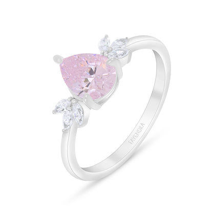 Sterling Silver 925 Ring Rhodium Plated Embedded With Pink Zircon And White Zircon