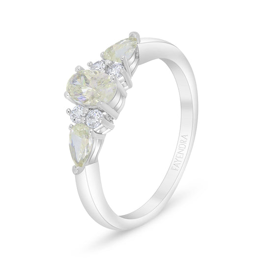 خاتم من الفضة الخالصة عيار 925 مطلي روديوم مرصع بالزركون الكناري الالماسي و فص ابيض