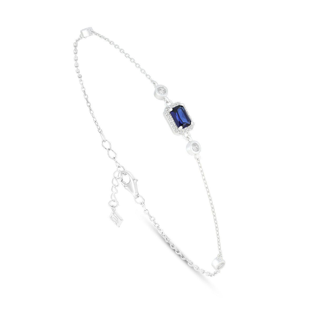 Sterling Silver 925 Bracelet Rhodium Plated Embedded With Sapphire Corundum And White Zircon