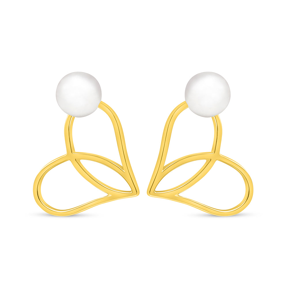 Sterling Silver 925 Earring Golden Plated Embedded With Natural White Pearl