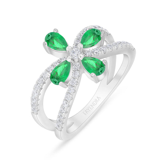 خاتم من الفضة الخالصة عيار 925 مطلي روديوم مرصع زركون زمردي و فص ابيض