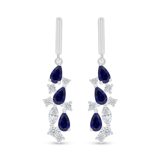 Sterling Silver 925 Earring Rhodium Plated Embedded With Sapphire Corundum And White Zircon