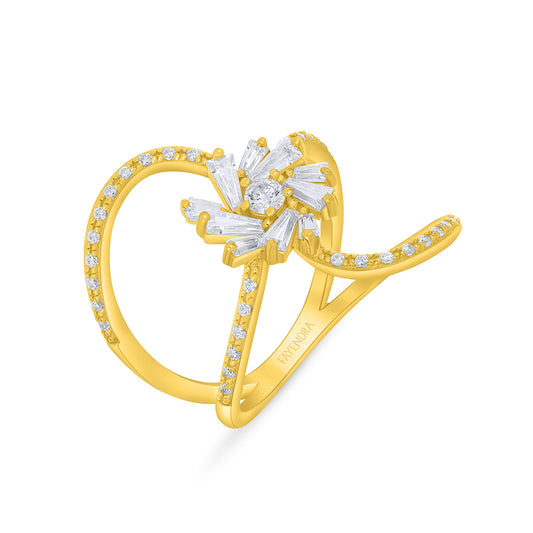 Sterling Silver 925 Ring Golden Plated Embedded With White Zircon