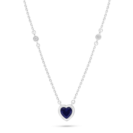 Sterling Silver 925 Necklace Rhodium Plated Embedded With Sapphire Corundum And White Zircon