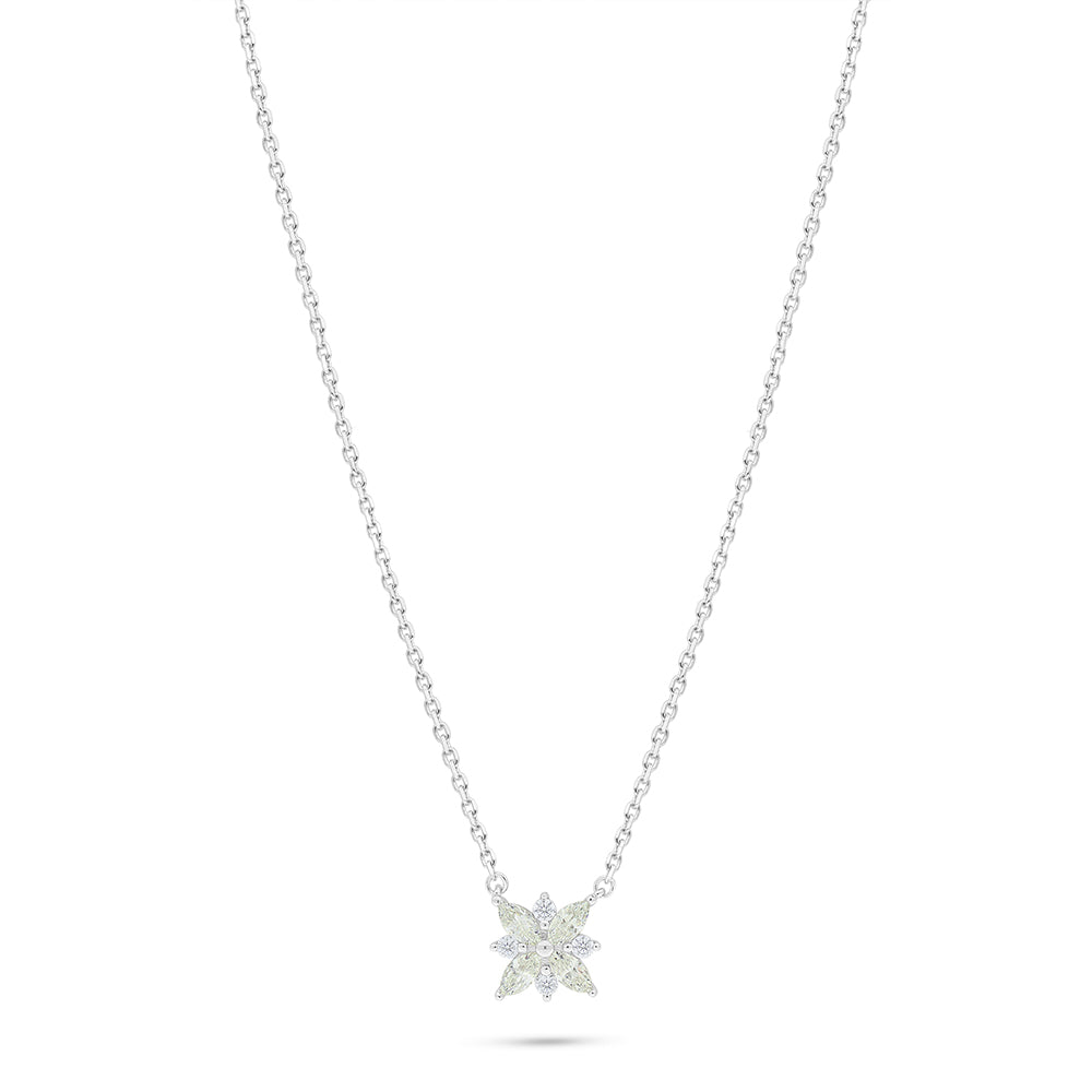 Sterling Silver 925 Necklace Rhodium Plated Embedded With Diamond Zircon And White Zircon