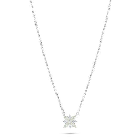 Sterling Silver 925 Necklace Rhodium Plated Embedded With Diamond Zircon And White Zircon