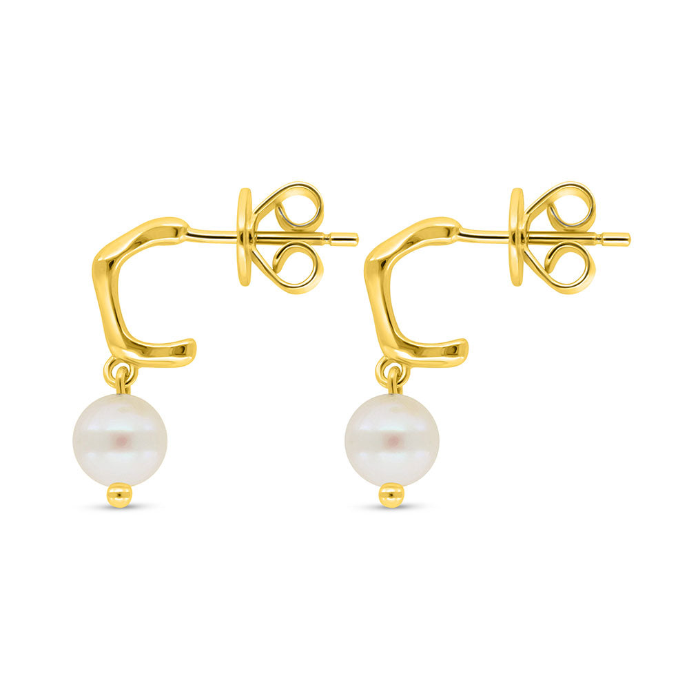 Sterling Silver 925 Earring Golden Plated Embedded With Fresh Water Pearl