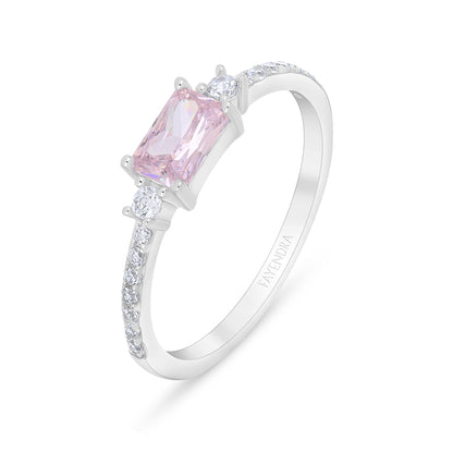 Sterling Silver 925 Ring Rhodium Plated Embedded With Pink Zircon And White Zircon
