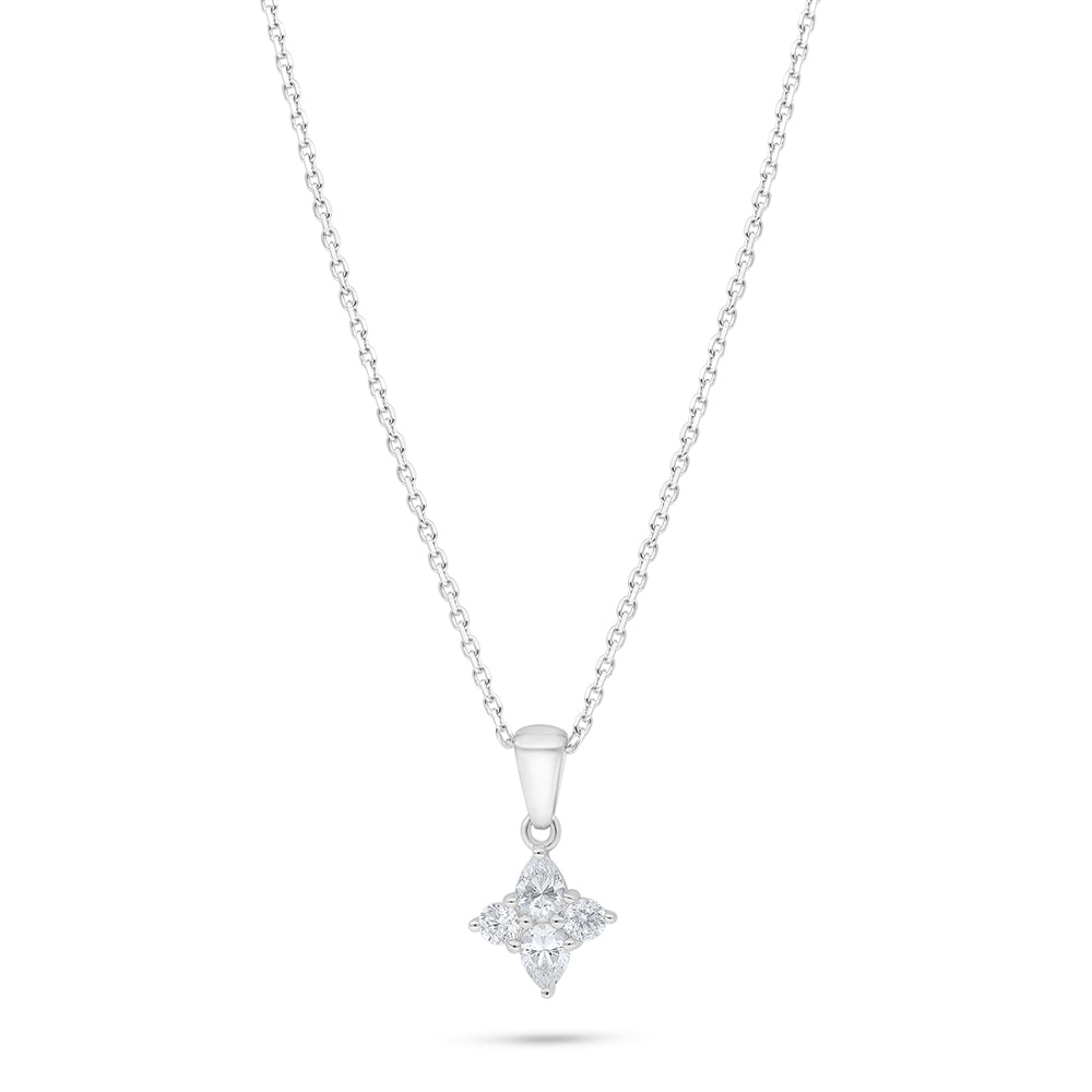 Sterling Silver 925 Necklace Rhodium Plated Embedded With White Zircon