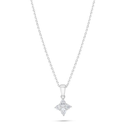 Sterling Silver 925 Necklace Rhodium Plated Embedded With White Zircon